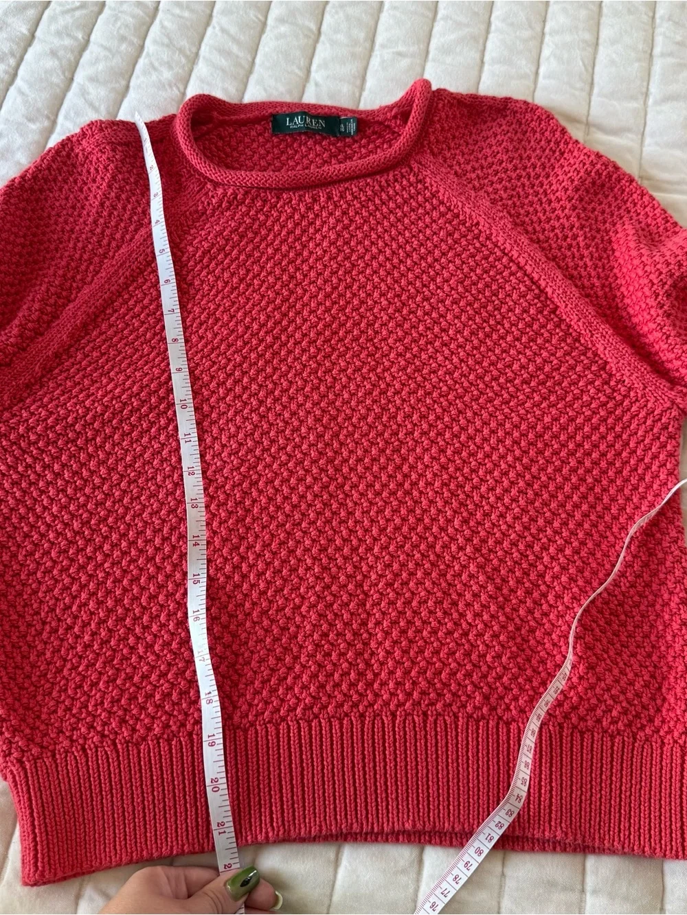 Ralph Lauren minimalist vibrant red textured knit sweater in XL preppy classic